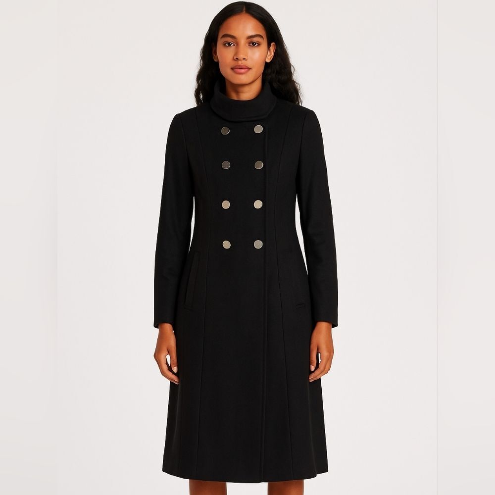 GUESS wool blend military style midi black silver buttons long over coat